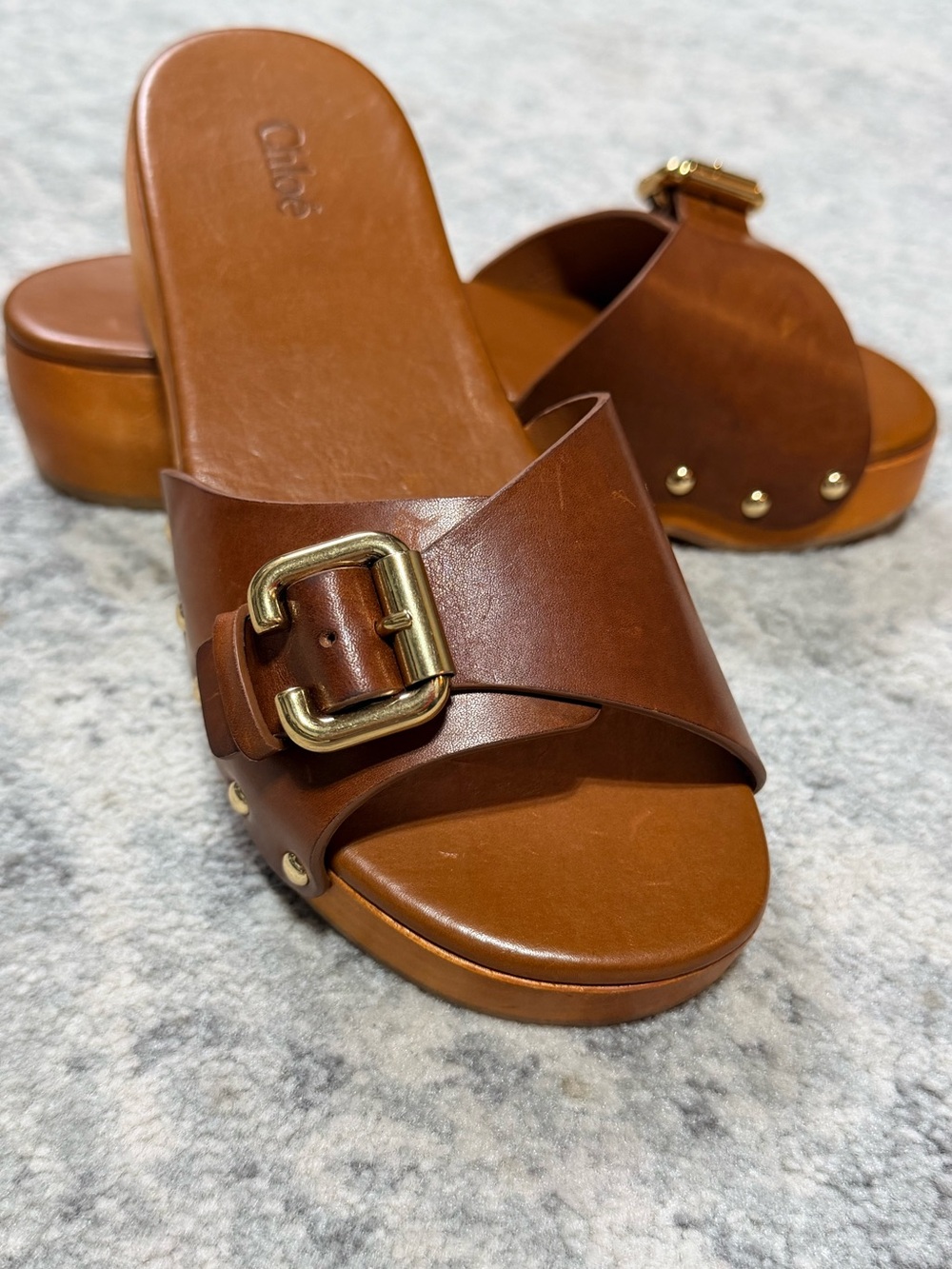 Chloe Jeannette Leather Buckle Clog Sandals (6) - New w/o tags